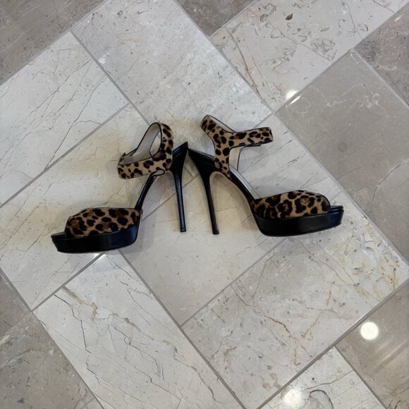 JIMMY CHOO Platform Sandals 122 Linda Leopard Print Peep Toe Pumps - Picture 3 of 5